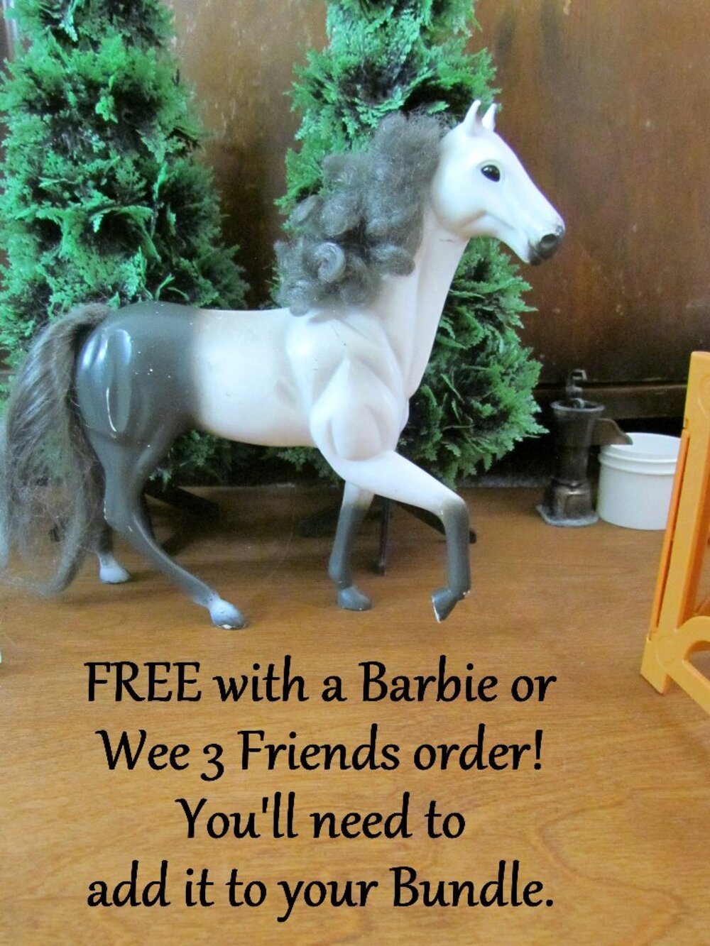 KID KORE HORSE, APPALOOSA w CURLY GRAY MANE, LONG TAIL, 1994, 7 3/4" TALL